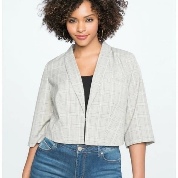 Eloquii Jackets & Blazers - Eloquii Light Gray Plaid Cropped Blazer